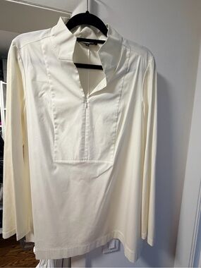 Lafayette 148 New York Cream Half-Placket Long-Sleeve Blouse